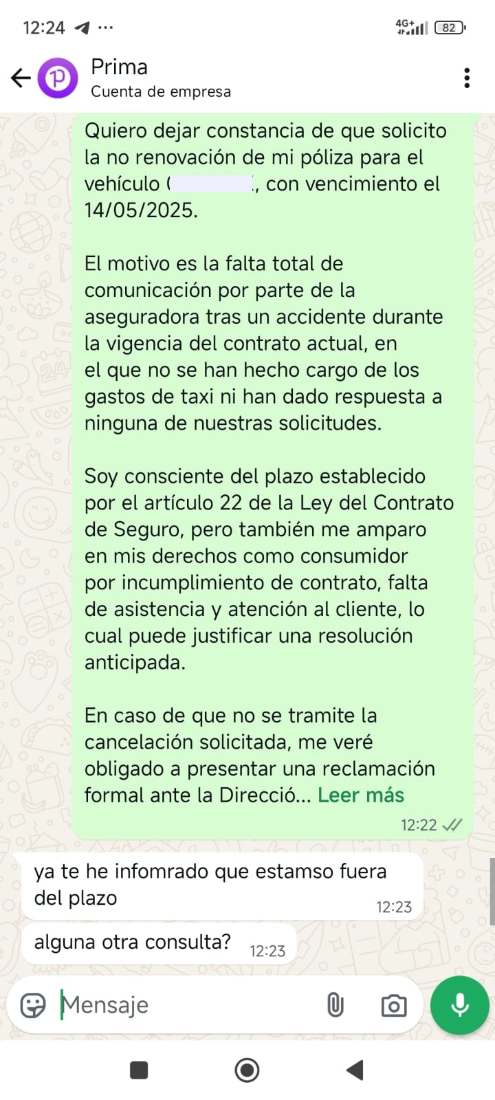 Captura de pantalla solicitando la cancelación